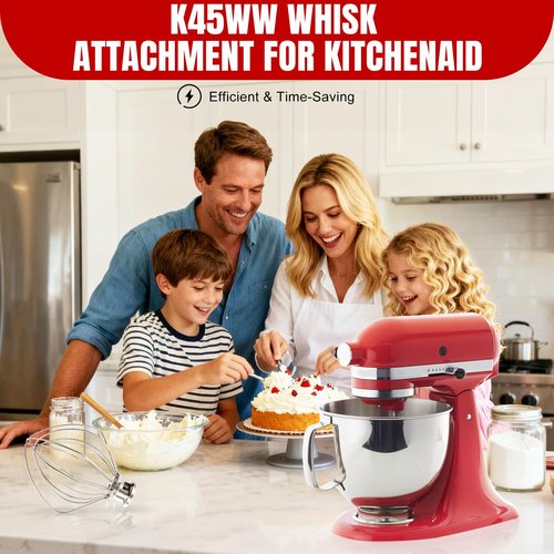Dishwasher Safe K45WW Wire Whip for Kitchenaid Whisk Attachment 4.5QT-5QT Tilt-Head Stand Mixer,-All Stainless Steel Kitchen aid Whisk Attachment for Cream, Frostings, Cakes