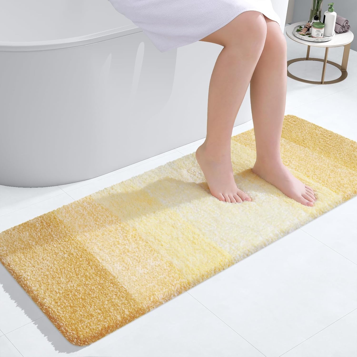 OLANLY Bathroom Runner Rug - Extra Soft Microfiber Mat with Rubber Backing | Quick Dry, Washable, 47x17" in Light Yellow
