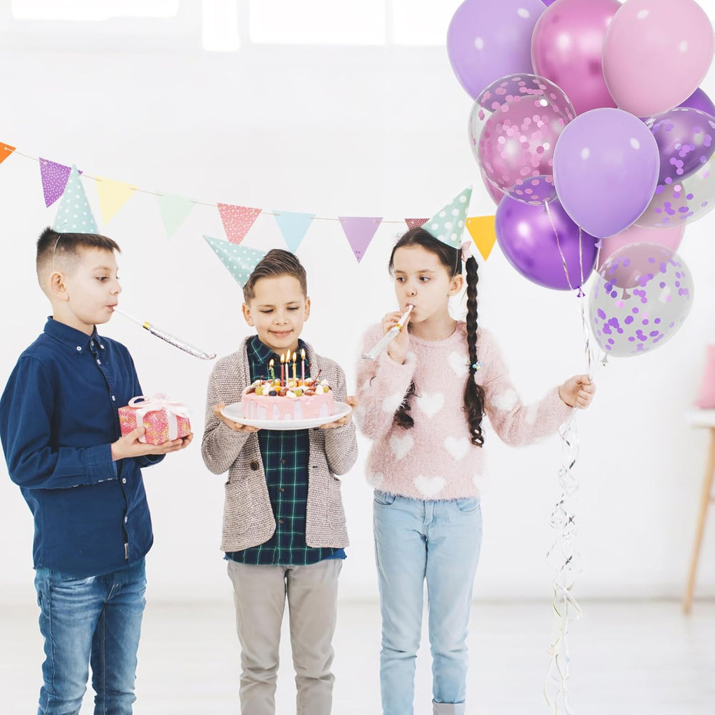 Skiennix 68Pcs Pink & Purple Balloons - 12 Inch Metallic Latex & Confetti for Birthday & Wedding Decor