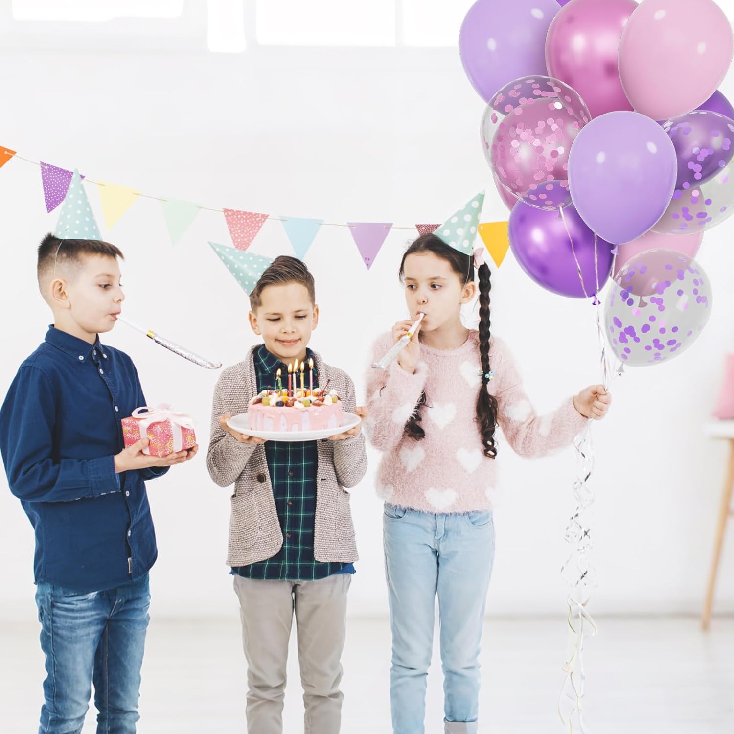 Skiennix 68Pcs Pink & Purple Balloons - 12 Inch Metallic Latex & Confetti for Birthday & Wedding Decor