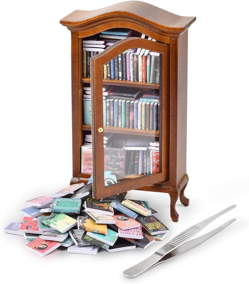 Skiennix Mini Bookshelf - Handcrafted Design with 100+ Unique Miniature Books | Perfect for Book Lovers