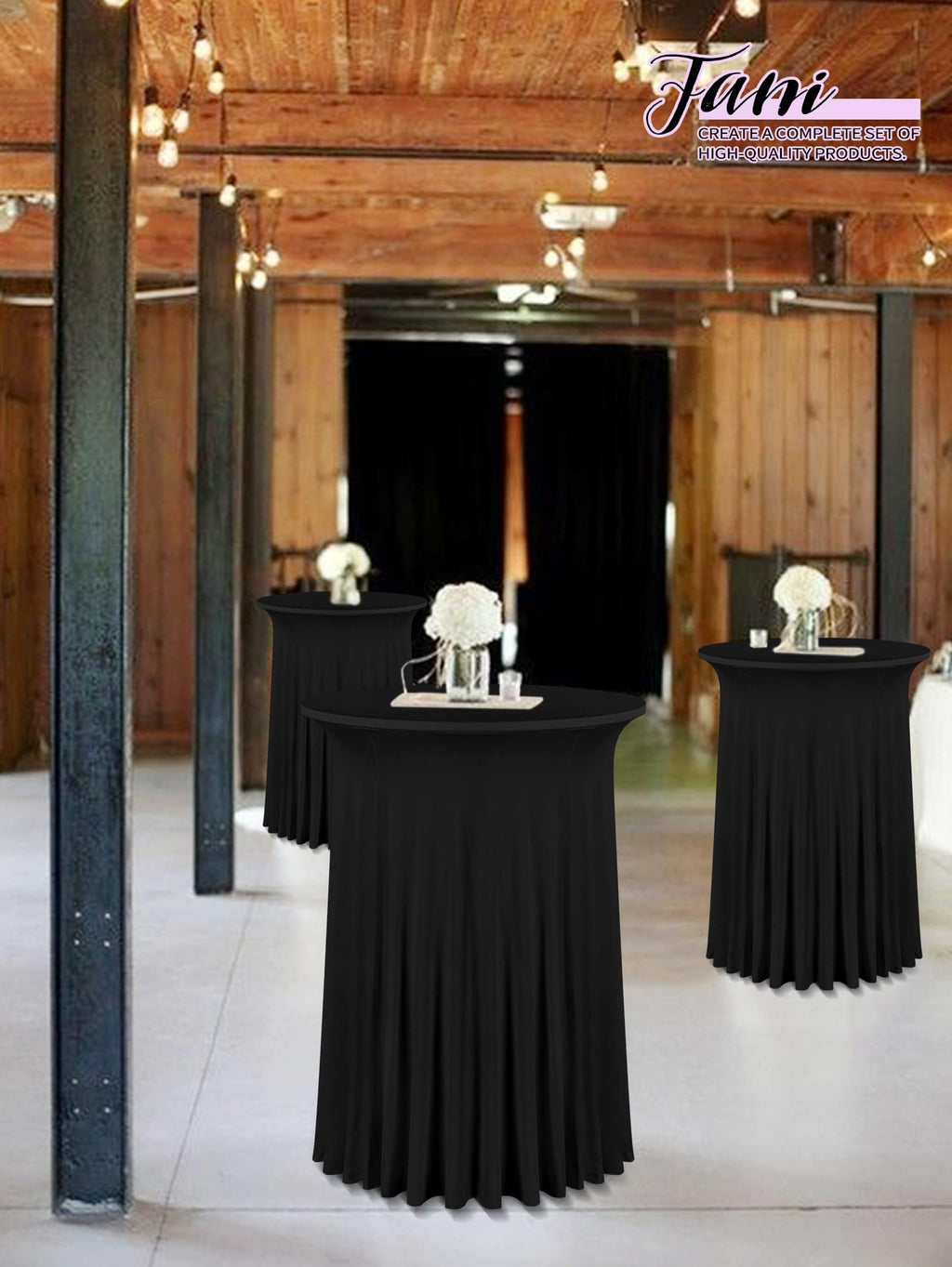 6 Packs 24"x 43" Round Cocktail Table Skirt, Spandex Fitted High Top Table Skirt, Spandex Stretch Cocktail Tablecloth for Wedding Party Bar Banquet Birthday Tables(Black)