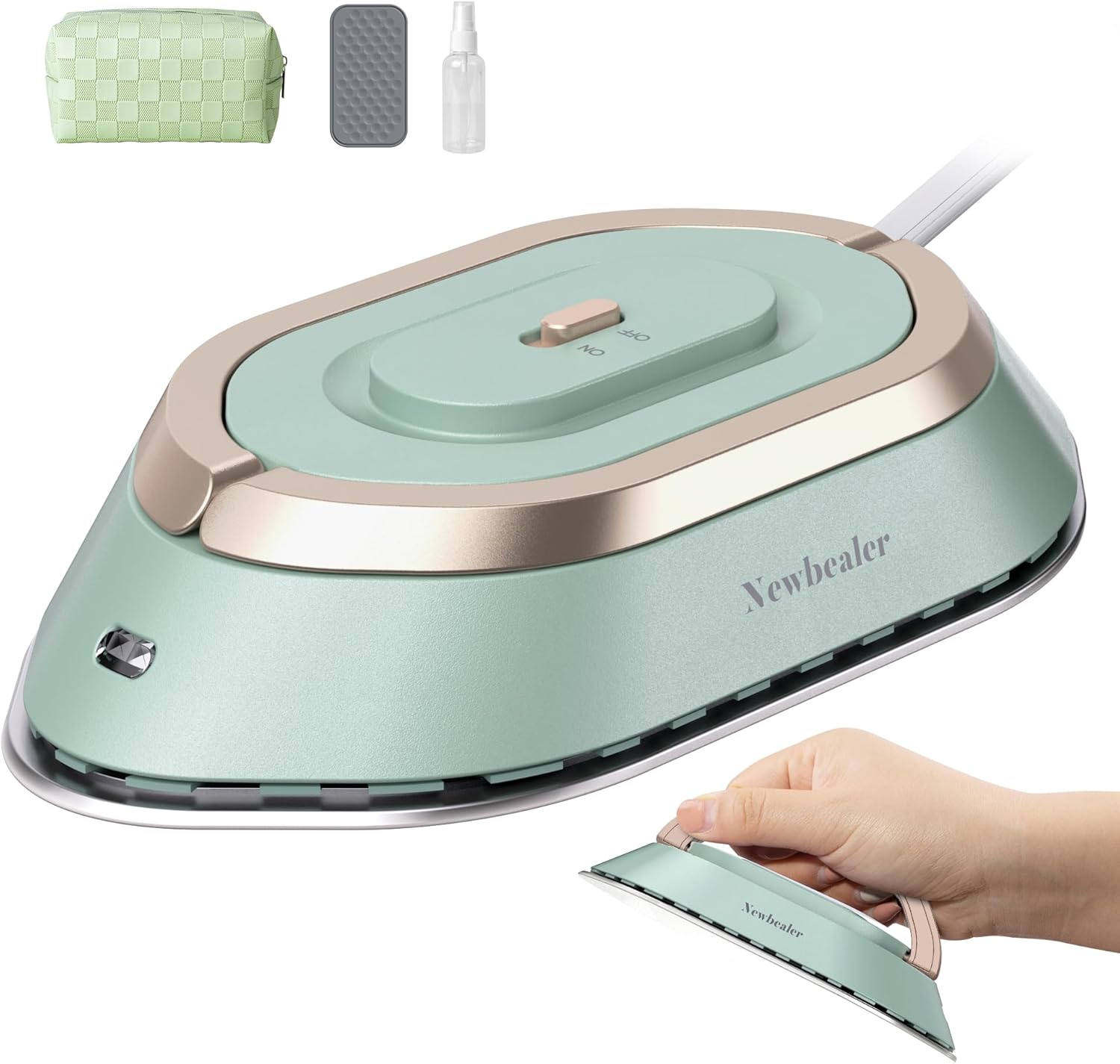 Newbealer Travel Iron - Mini Dry Iron with Global Voltage, 300W Power, 60s Heat Up, Non-Stick Soleplate | Green
