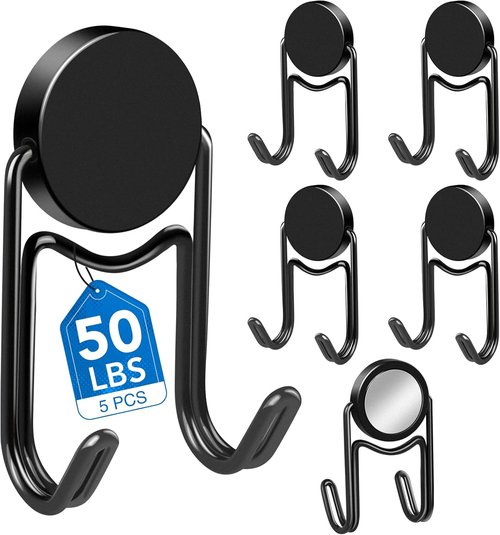 LOVIMAG Magnetic Hooks - Heavy Duty 50lbs+ Magnet Hooks for Cabin, Kitchen, and Home | 5 Pcs Black