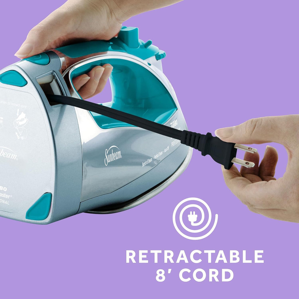 Sunbeam Turbo Steam Iron - 1400W Quick Heat with Stainless Steel Soleplate | 240ml Water Tank, White & Teal