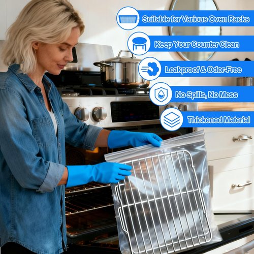 Palksky Oven Rack Cleaning Bags, Heavy Duty No Scrub Oven Rack Cleaning Bags, Reusable Leak-Resistant PE Bags for Deep Soaking Grill Grates, BBQ Racks, No Cleaner Included, 5 Pack