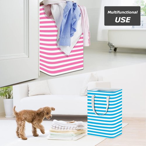 Twoyu 4 Pack Large 75L Laundry Basket ，Waterproof,Collapsible Laundry Hamper with Extended Handles ，Laundry Baskets Organization for Clothes in the Family Dorm (4 Vertical Tripes)