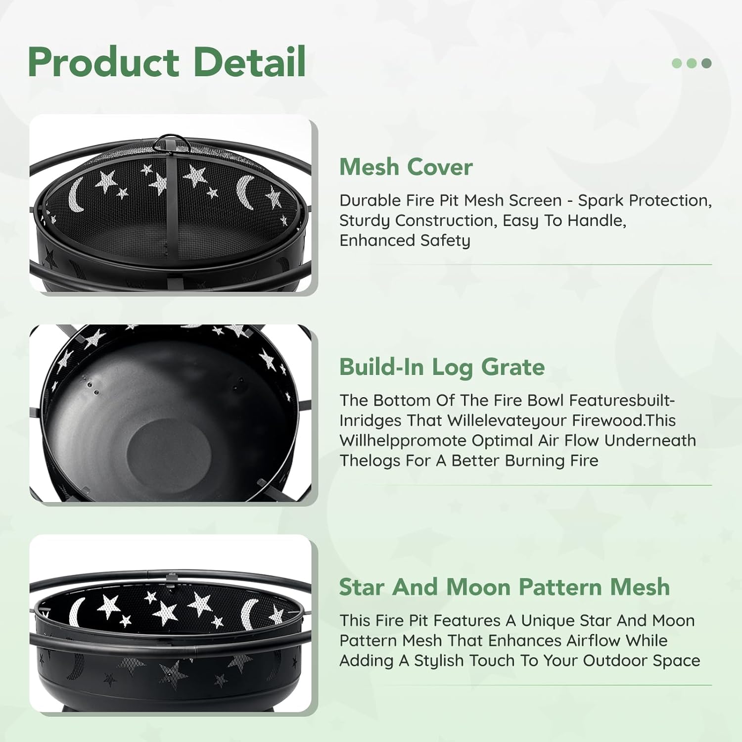 Skiennix 32-Inch Round Fire Pit - Metal Wood Burning Design with Mesh Cover & Poker | Perfect for Outdoor Gatherings