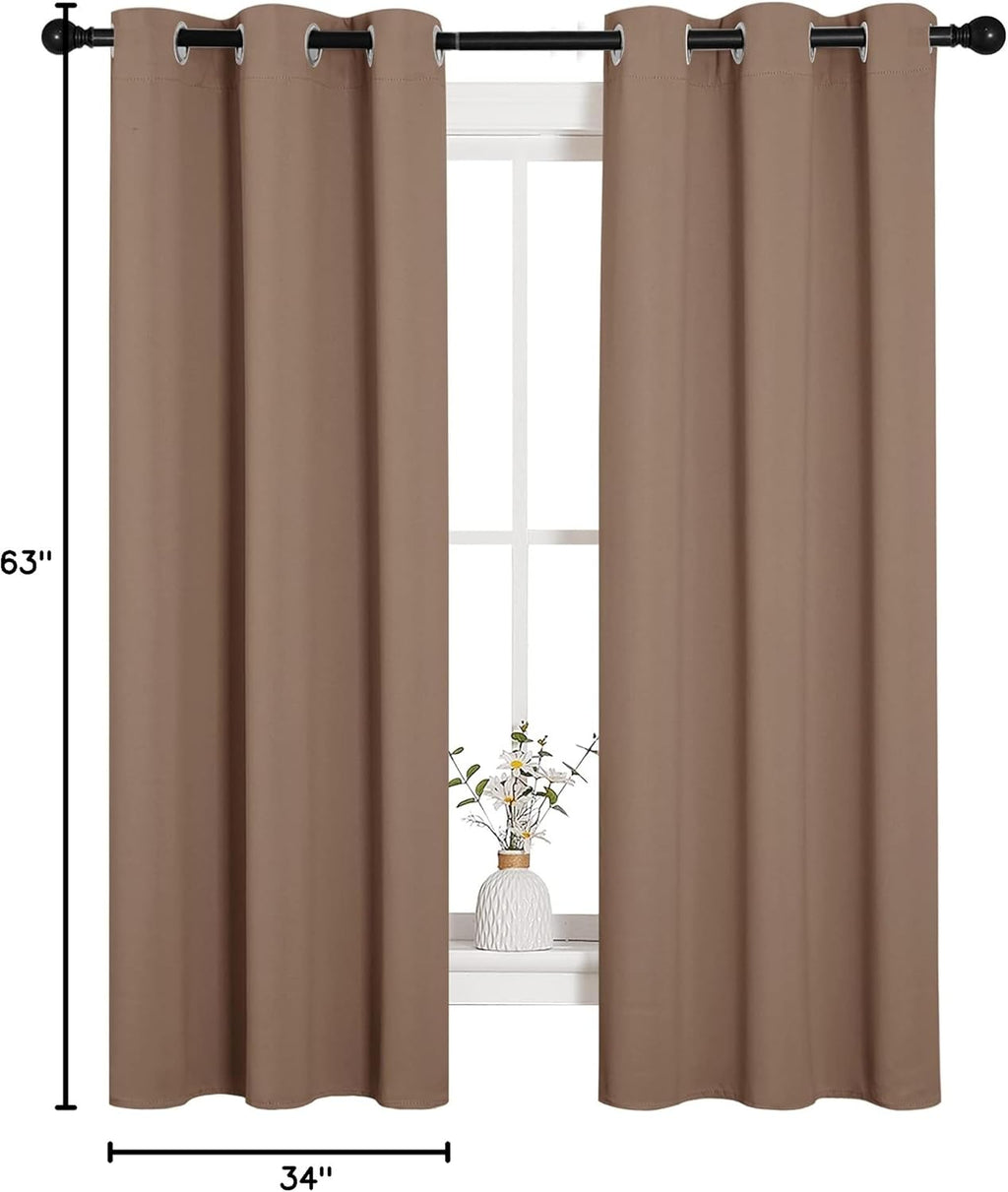 NICETOWN Blackout Window Curtains - Thermal Insulated Grommet Drapery Panels, Set of 2 (34x63 Inch, Cappuccino)