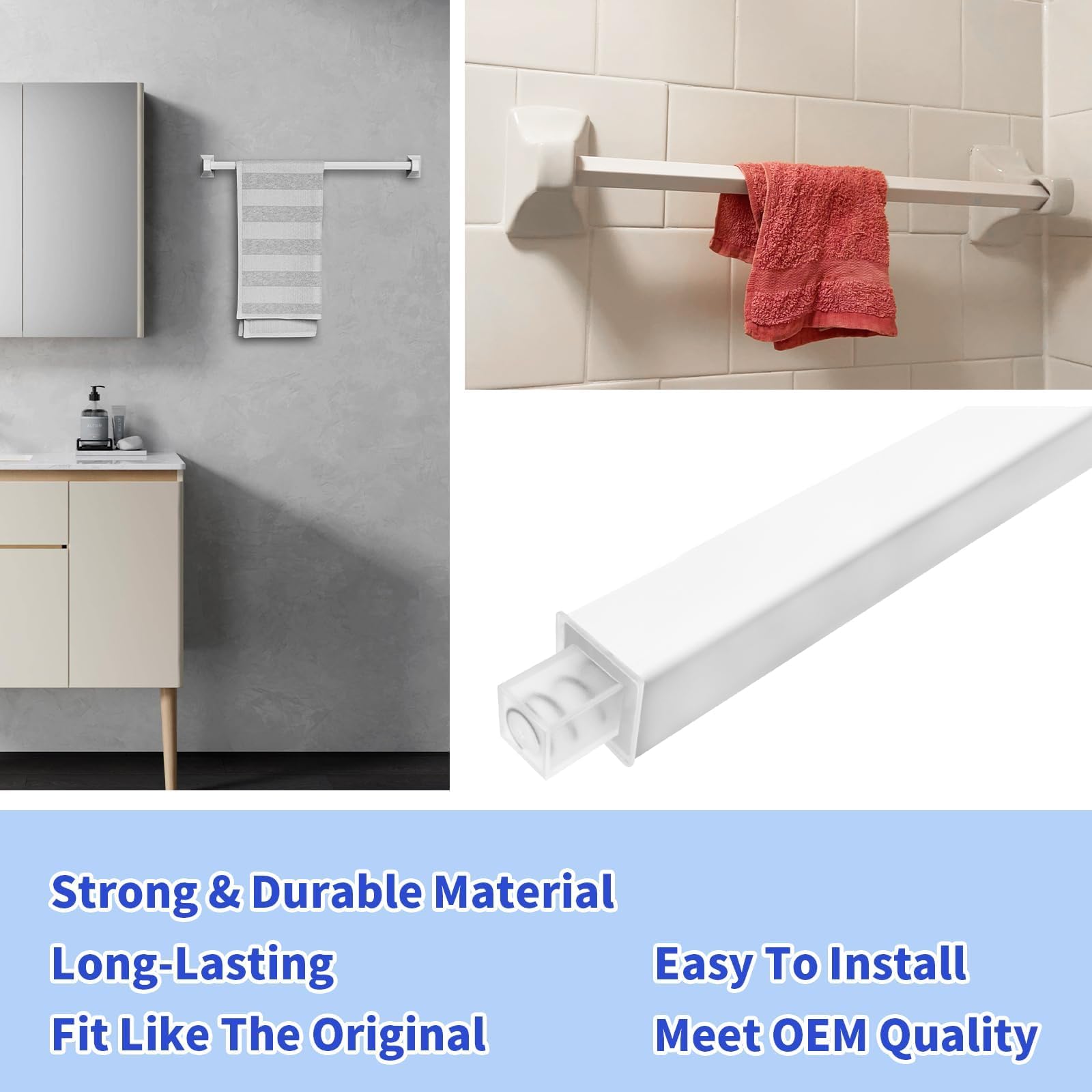 24-Inch Towel Bar Replacement Rod Spring End Wall Mount Replacement Towel Bar for Bathroom and Kitchen Towel Storage