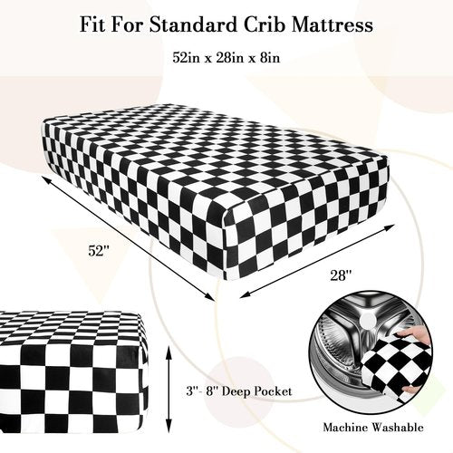 DILIMI Fitted Crib Sheets for Baby Boys and Girls, Ultra-Soft Breathable Baby Crib Sheet Fits Standard Crib and Toddler Mattress, Black Checkered