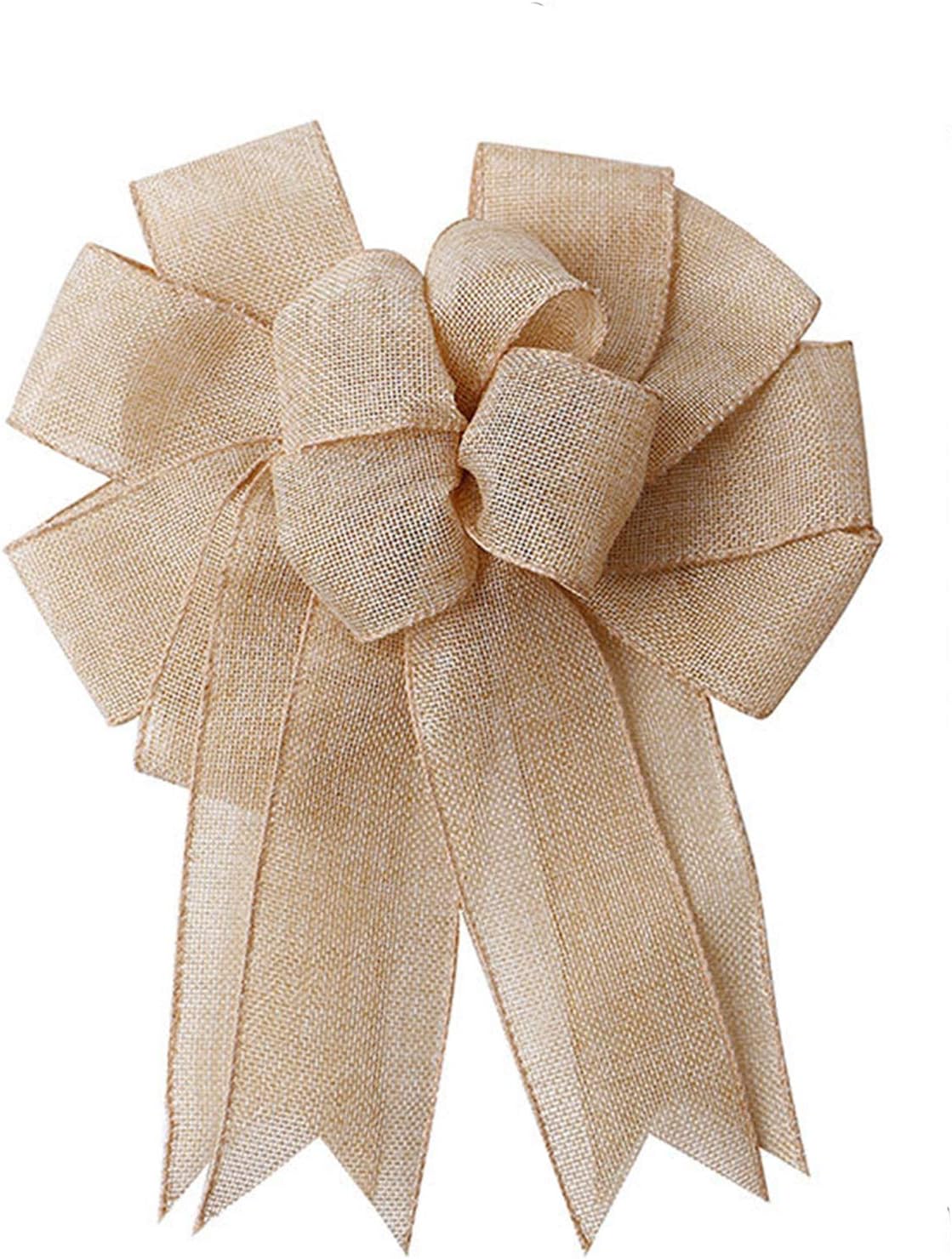 Skiennix Large Rustic Jute Bows - Holiday Ornaments & Burlap Wreaths for Festive Decor