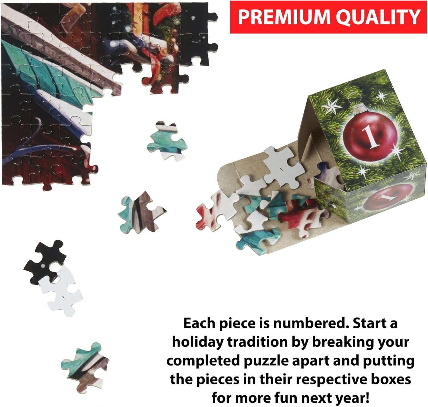 Vermont Christmas Company Jigsaw Puzzle Advent Calendar - 1000 Pieces | 24 Sections for Year-Round Fun
