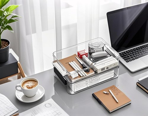 Clear Plastic Project Case by [Brand Name] - Stackable Storage Organizer for A4 Files & Art Supplies | Large with Blue Latch