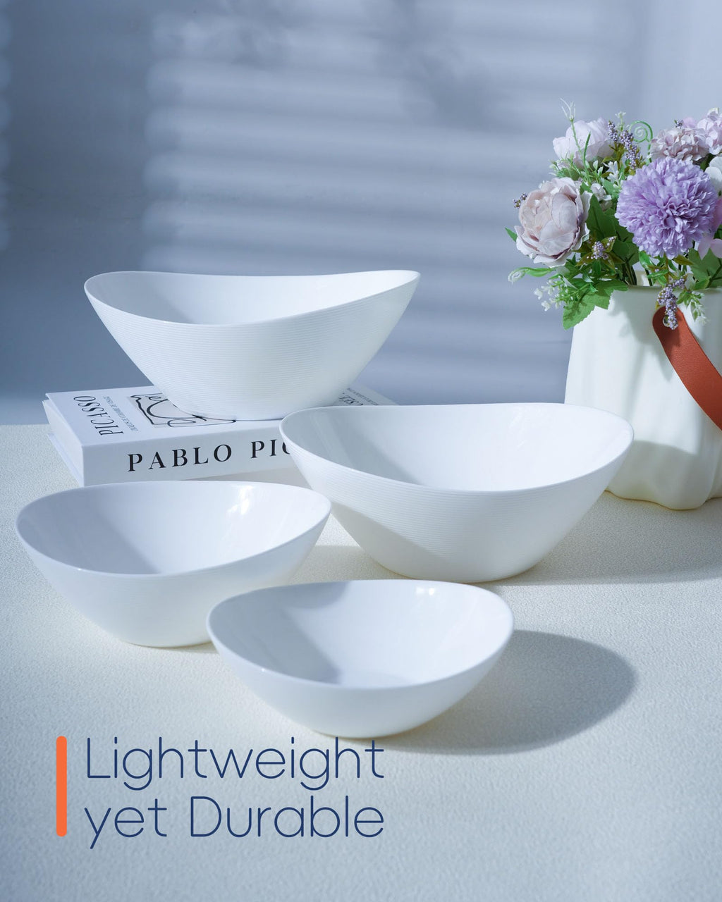 LaGlint 66 OZ Salad Bowl Set of 2, Opal Glass 10 inch Ultra-thin&Lightweight Serving Dishes for Salad, Fruit, Kitchen Microwave & Dishwasher Safe, Oval Shape White