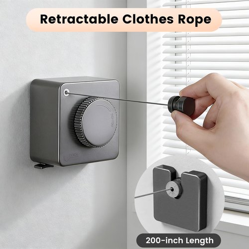 GVUHR Retractable Clothesline Outdoor and Indoor Clothes Line Heavy Duty， 16.7 Ft Clothes Drying Rack Weighing 40 Pounds，Laundry Line Retractable Drying Line Made of Steel Wire (Grey)