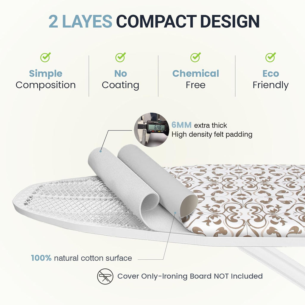 UniSimp Ironing Board Cover - Extra Thick Natural Cotton, Scorch & Stain Resistant | 18"x54" Taupe