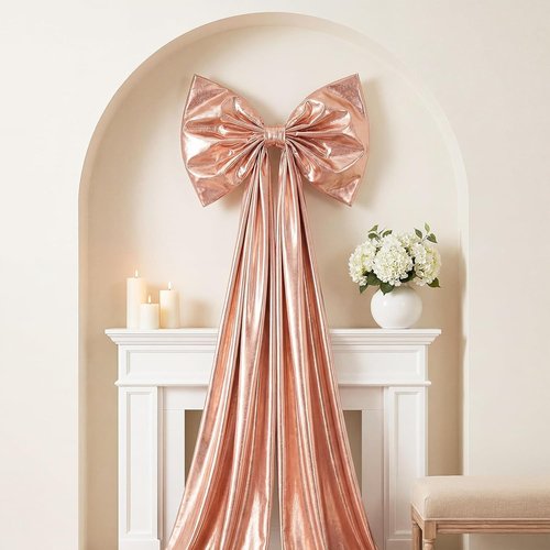 Giant Shiny Bow Decoration - 82-Inch Extra Large Rose Gold Bow with Metal Clip & Wire Support for Luxury Events