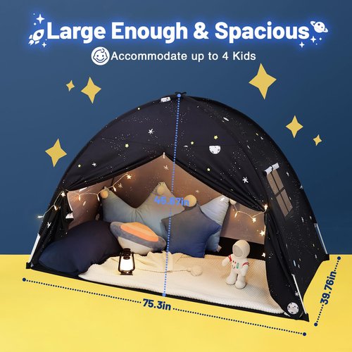 Sumbababy Large Teepee Tent for Kids: with Star Lights - Tent Indoor Kids Teepee Tent for Boys & Girls - Kids Play Tent Inside Canopy Bed for Playroom Gift Toys (Black Galaxy)