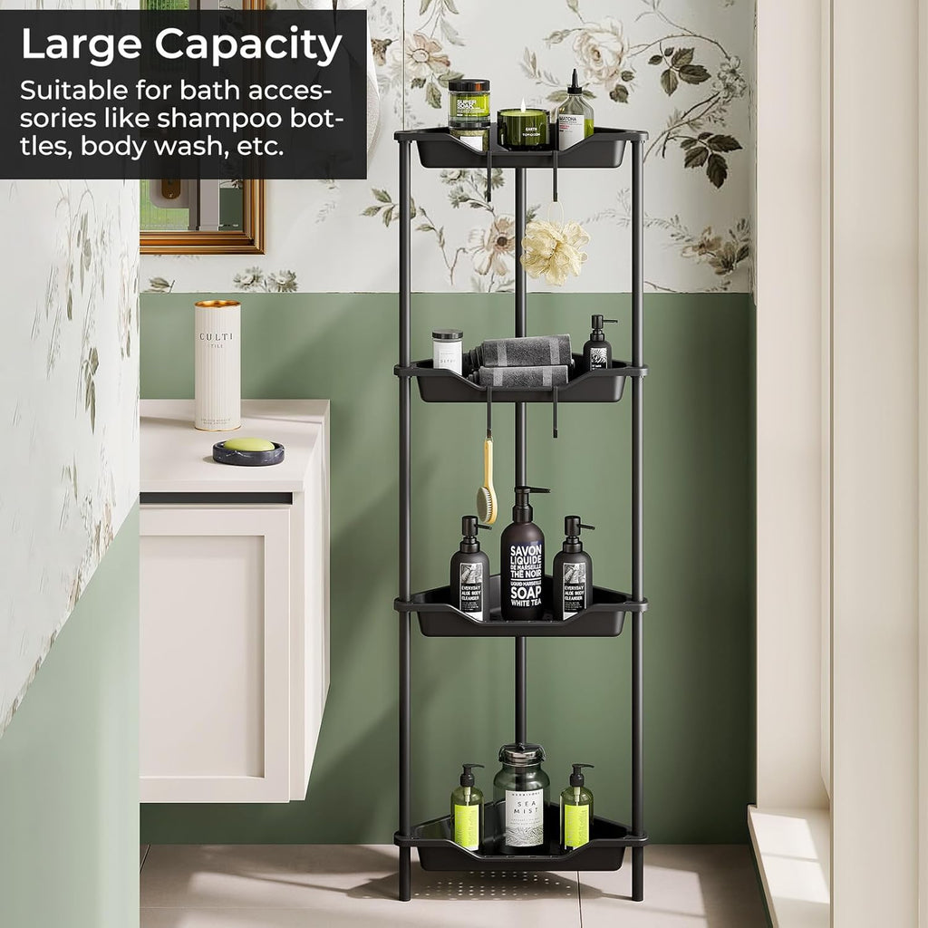 ODesign 4-Tier Corner Shower Caddy - Rustproof Plastic & Metal Organizer for Bathroom, Black
