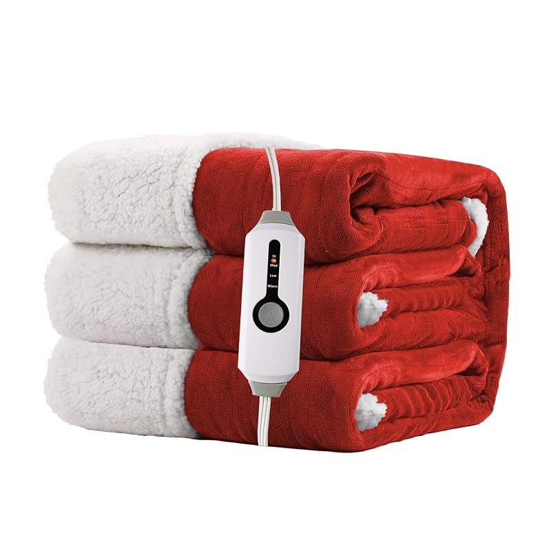 Electric Heated Blanket Twin 62x84 in – Red, 4 Heat Settings, Ultra-Fast Warmth (Variation: 19-Brigh t Red+Twin(62"x84"))