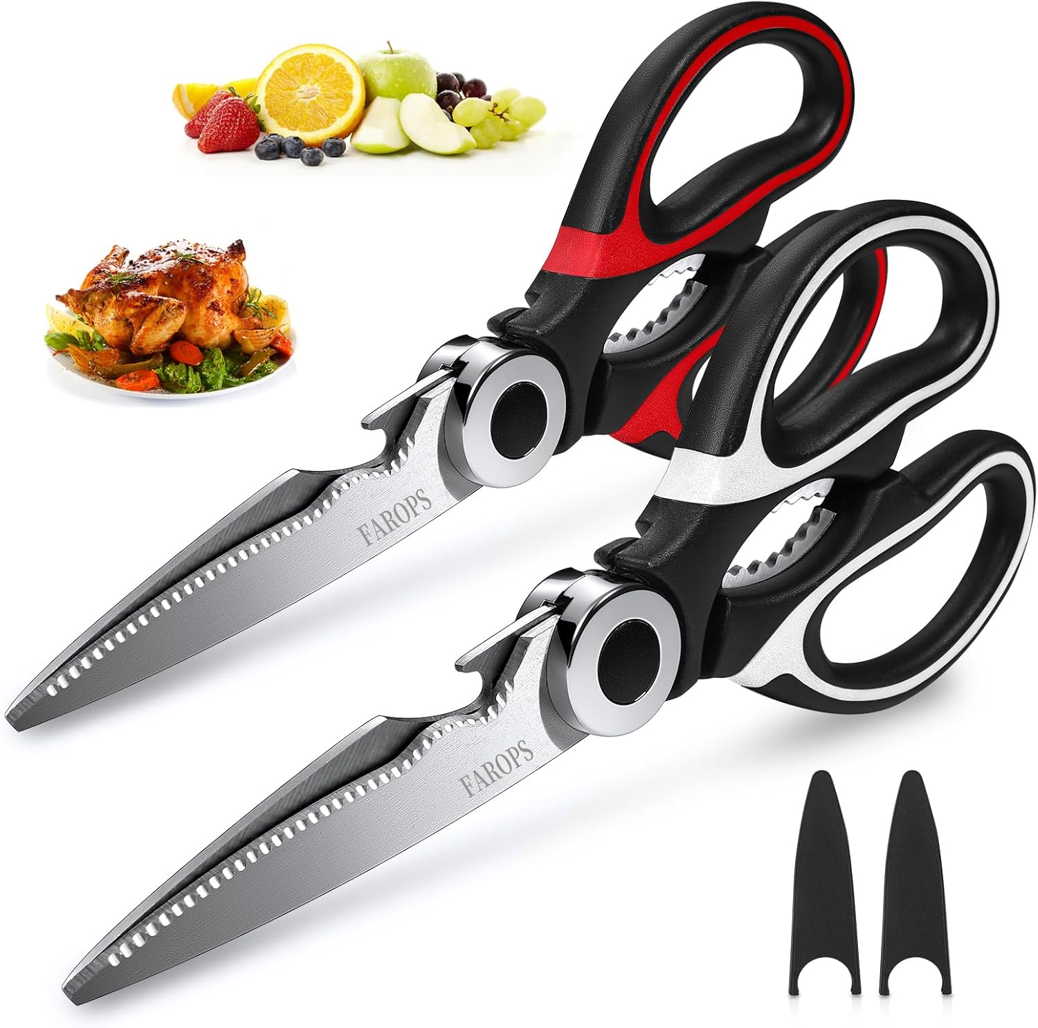 Raptor Kitchen Scissors - Heavy Duty Stainless Steel Meat Shears | Dishwasher Safe, 2-Pack Set