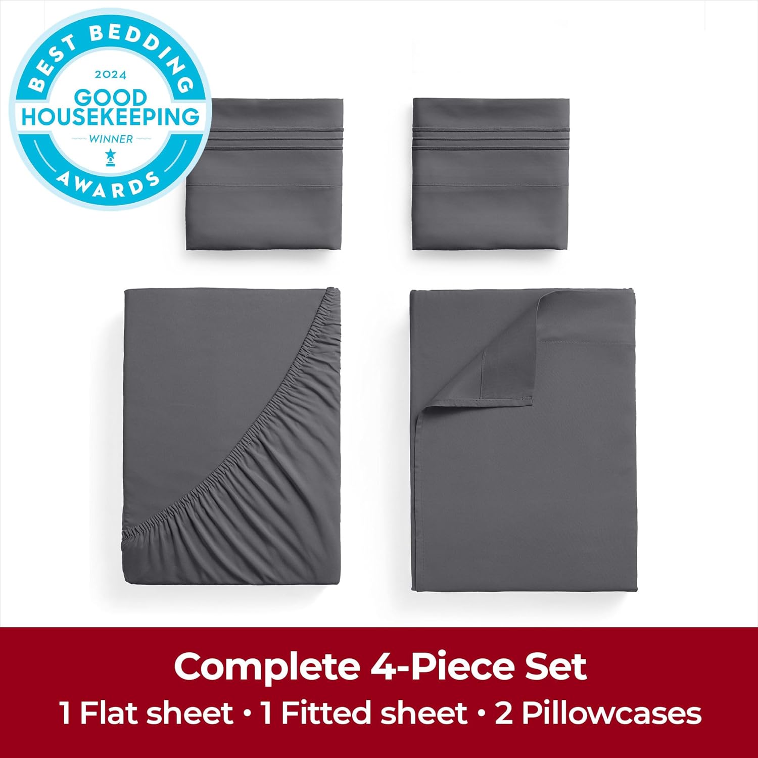 Mellanni Extra Deep California King Sheets - Hotel Luxury, Ultra Soft & Cooling - 4 PC Set in Gray