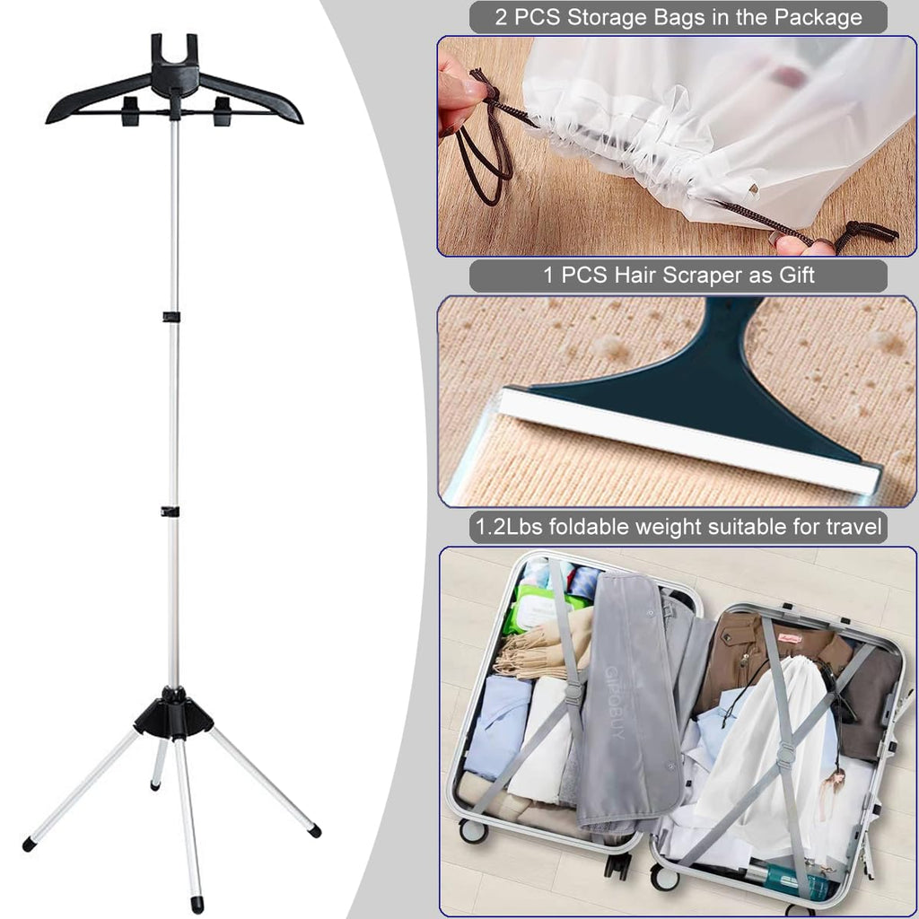 GIPOBUY Portable Steamer Stand for Clothes, Steamer Rack Steam Iron Stand for Steaming Clothes, Travel Garment Hanger Steaming Rack, Handheld Steamers Clothing Rack for RV, Home, Hotel (Black)