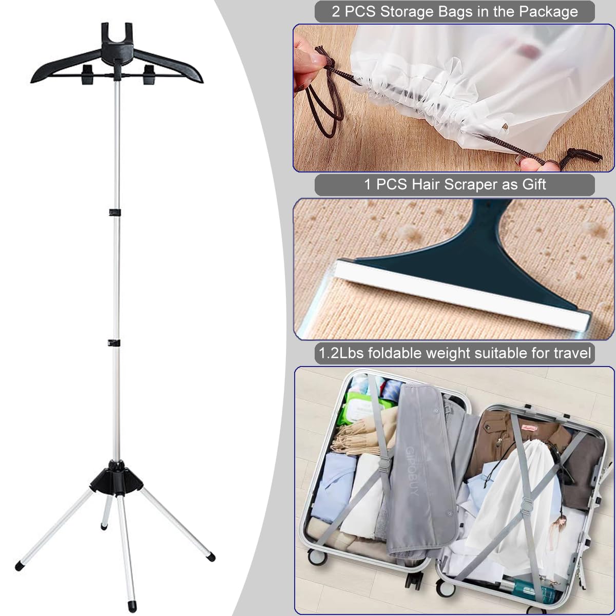 GIPOBUY Portable Steamer Stand for Clothes, Steamer Rack Steam Iron Stand for Steaming Clothes, Travel Garment Hanger Steaming Rack, Handheld Steamers Clothing Rack for RV, Home, Hotel (Black)