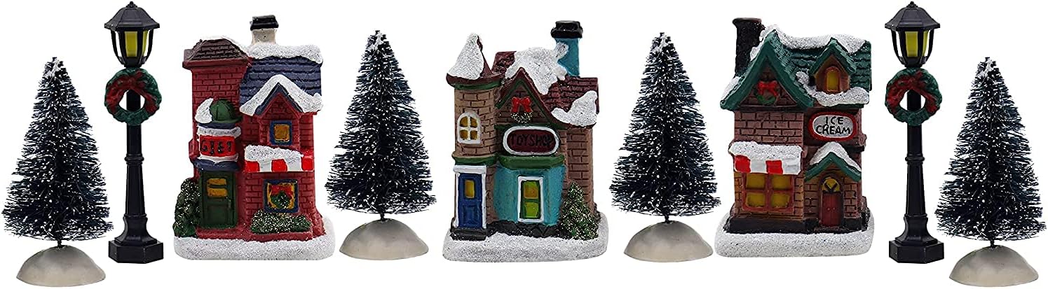 Resin Christmas Village Set - Charming Figurines, Houses & Accessories for Festive Indoor Decor