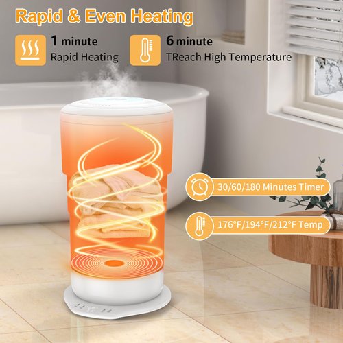 25L Large Towel Warmers for Bathroom, Upgrade Foldable Towel Warmer Bucket with Time Setting and Ambient Lighting, Auto Shut Off, Fits Up to Two 40"X70" Oversized Towels, Bathrobes, Blanket Warmer