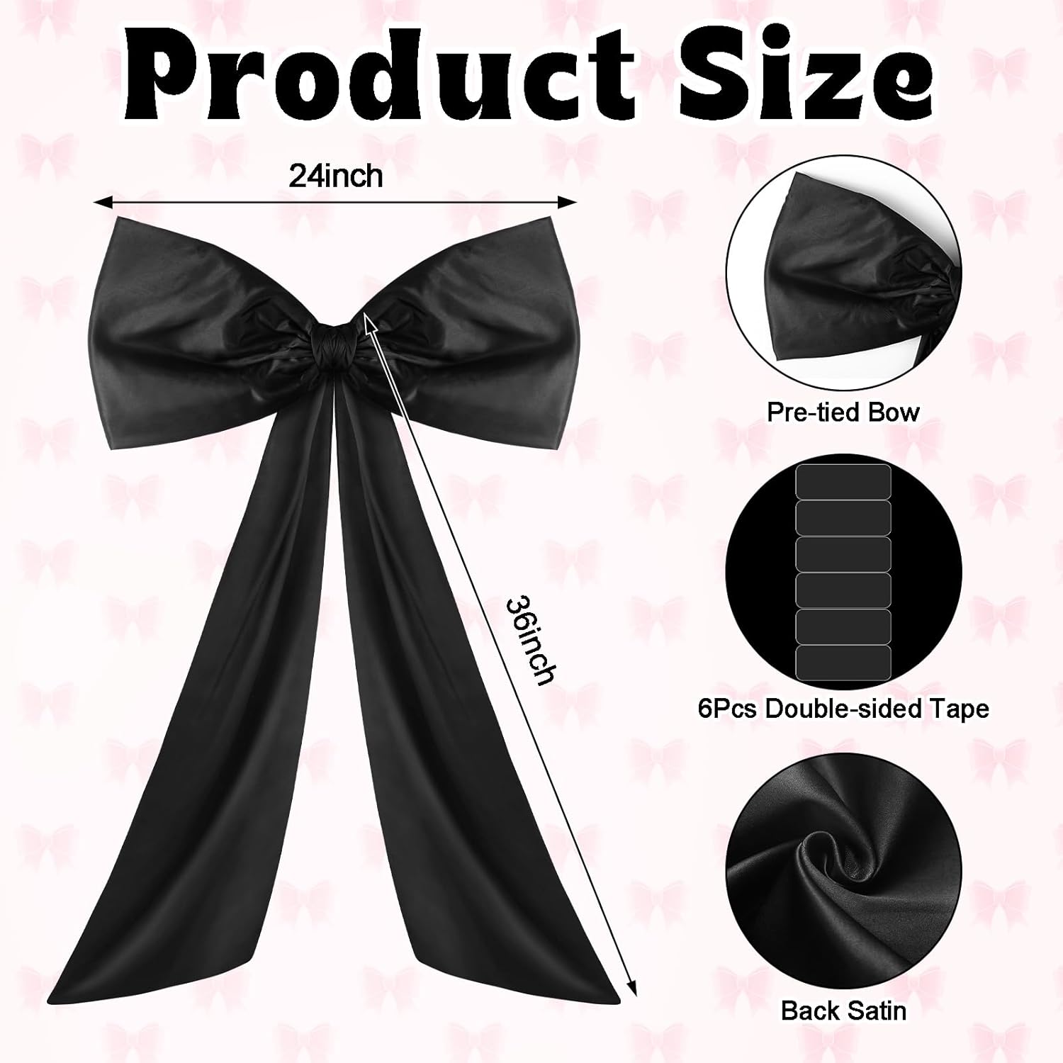 Wavwavw Large Black Bow Decor - Giant Satin Ribbon Tie for Parties & Weddings | 24 x 36 Inches