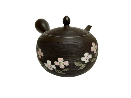 Japanese Kyusu tokoname Clay Teapot 15.5 fl.oz. Pine Bark Pattern with Flower Water Tree Pattern SHUNJUU from Japan F23zj504