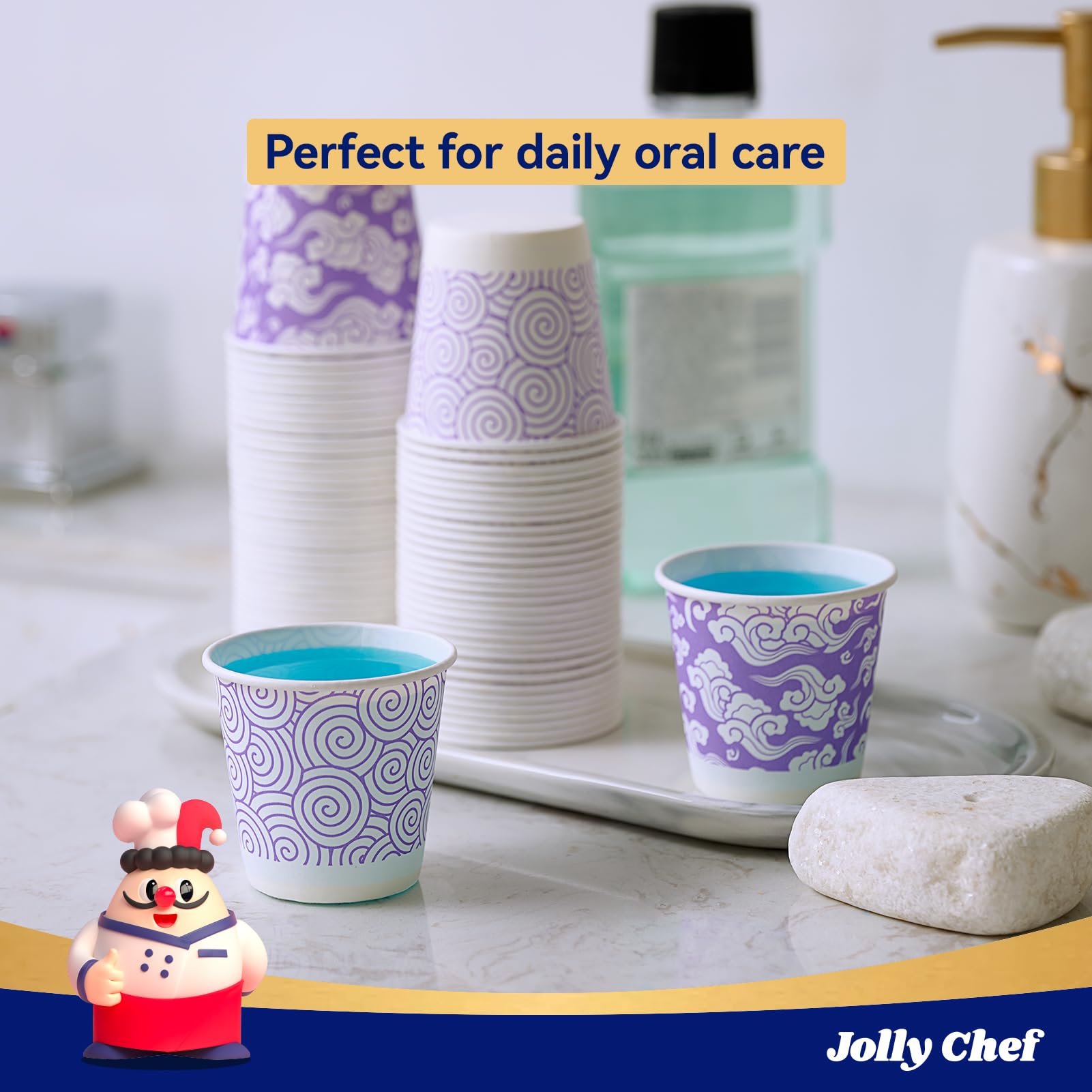 JOLLY CHEF 300 Pack Bathroom Paper Cups 3 oz Small Disposable Mouthwash Cups for Bathroom (Purple)