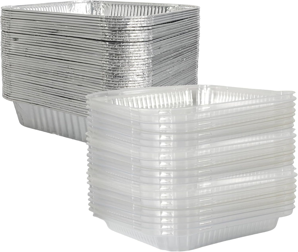 Primo Lines Aluminum Foil Disposable Pans - 40 Pack 8″×8″ Oven-Safe & Leak-Proof Trays for Meal Prep & Catering