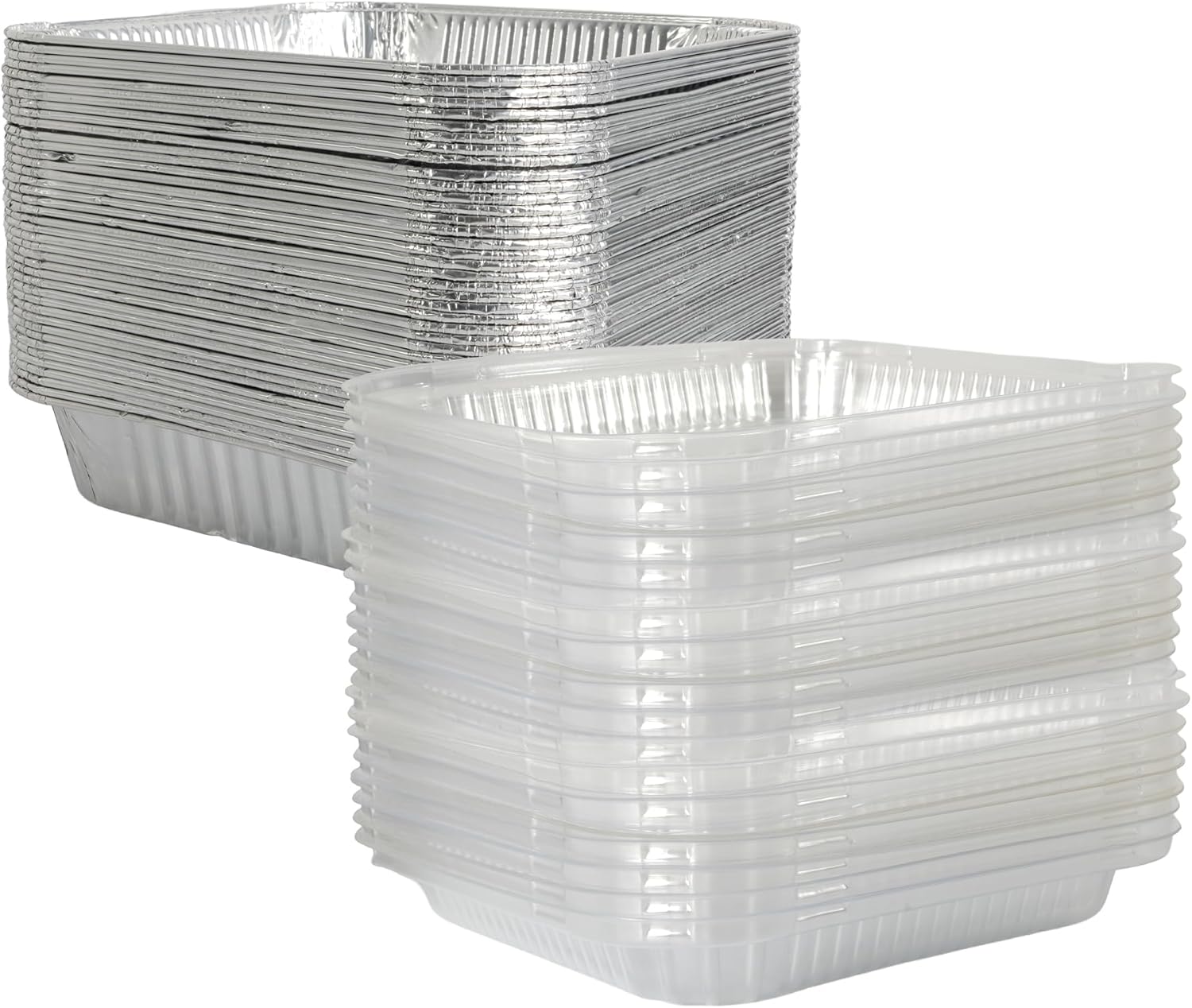 Primo Lines Aluminum Foil Disposable Pans - 40 Pack 8″×8″ Oven-Safe & Leak-Proof Trays for Meal Prep & Catering