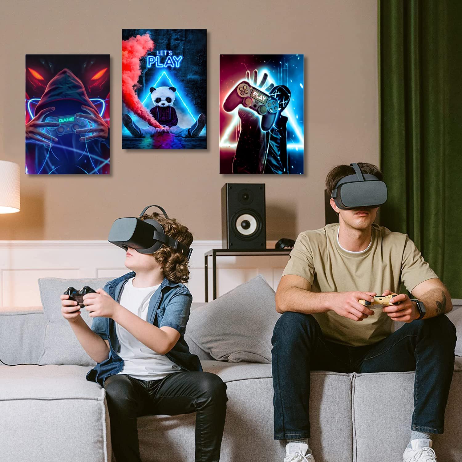 NCYEL Gamer Wall Art Set - Neon Canvas Prints for Cyberpunk Decor | Unframed 12x16 Inches Posters for Game Room, Bedroom, Office