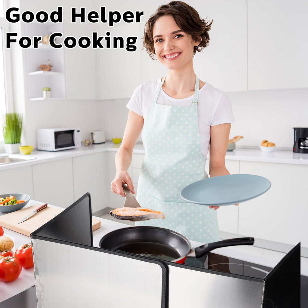Grease Splatter Guard 2 Pieces 2 Sided Splash Guard for Stove Foldable Backsplash Protector Behind Stove Nonstick Stainless Steel Backsplash for Stove Screen Protector (15.75 x 15.75 Inches)
