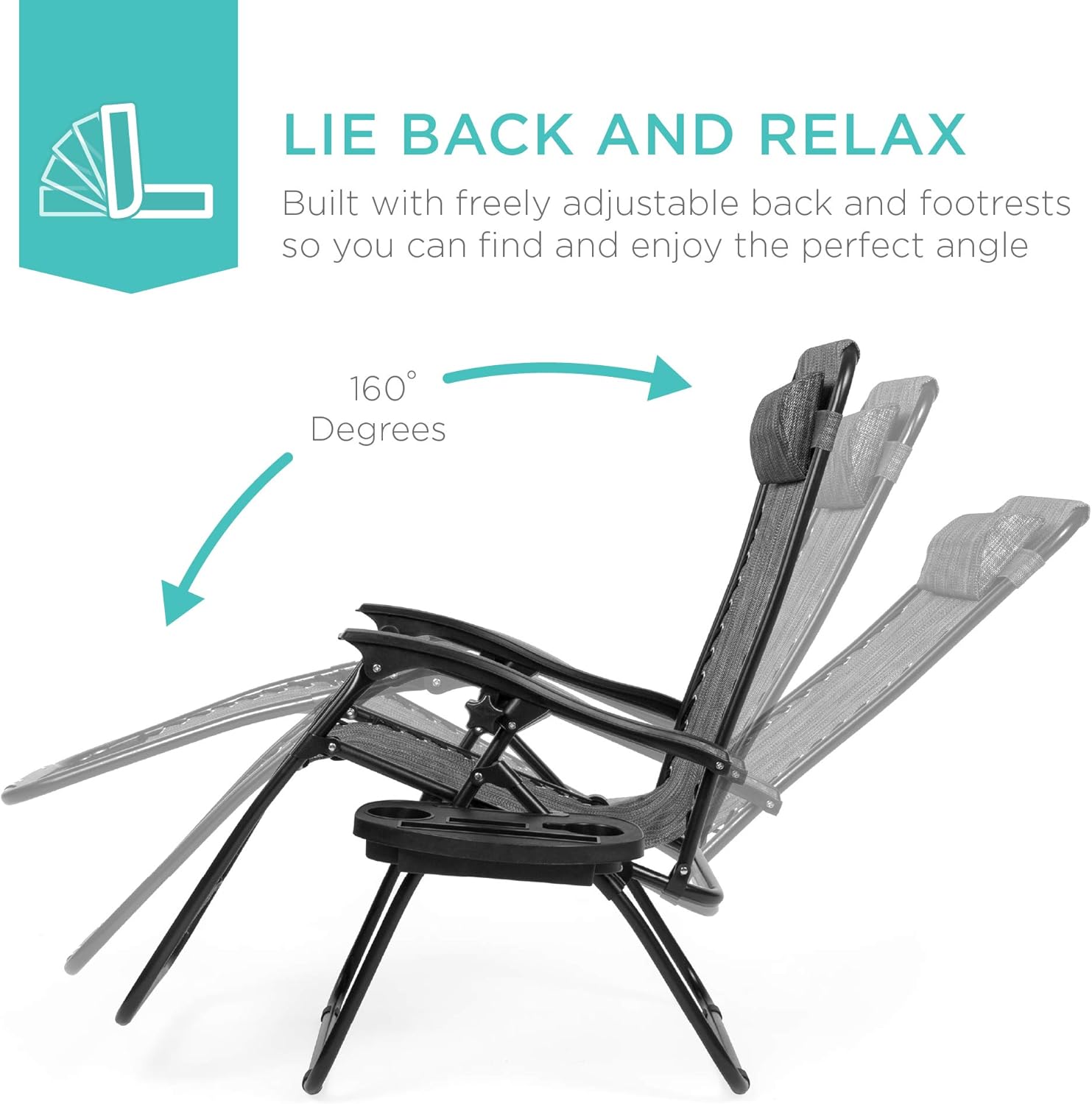 Best Choice Products Adjustable Steel Mesh Zero Gravity Lounge Chairs - Set of 2 with Pillows & Cup Holders - Gray