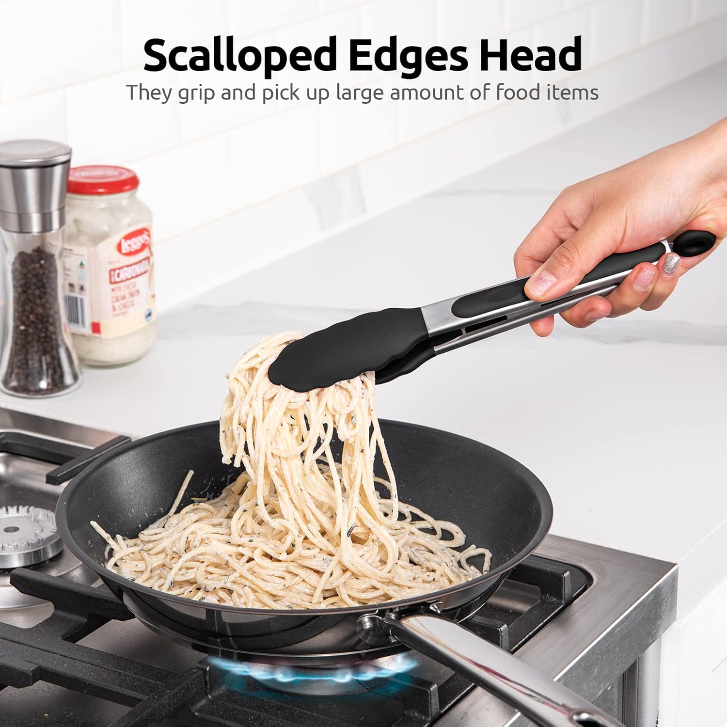 U-Taste 9-Inch Silicone Cooking Tongs - 600ºF Heat Resistant with Non-Stick Tips & Stainless Steel Handle | Black