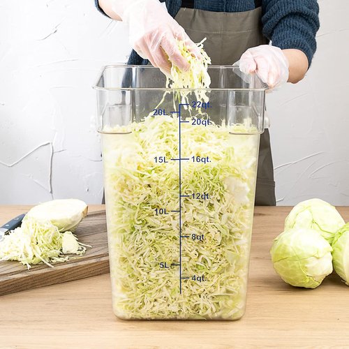 Met Lux 22 Quart Brine Bucket, 1 Square Marinating Container - With Volume Markers, Built-In Handle, Clear And Blue Plastic Dough Rising Bucket, Freezer-Safe, Lid Sold Separately