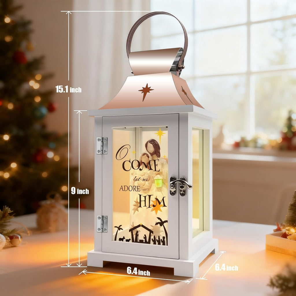 Skiennix Christmas Nativity Set - 15.1" Tall Lantern for Table Centerpieces | Indoor Xmas Décor Gift
