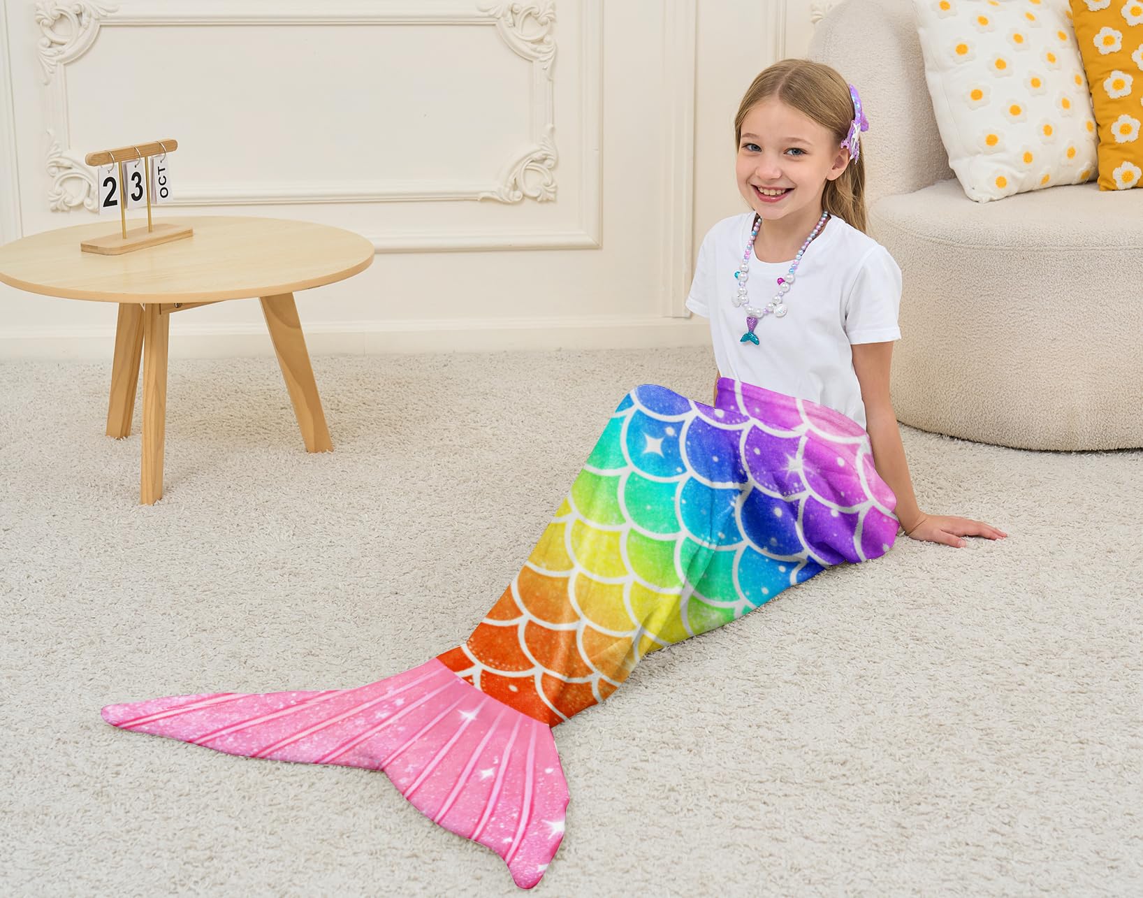 NikNio Mermaid Tail Blanket for Girls Soft Flannel Wearable Blanket Sleeping Snuggle Kids Christmas Gift Ideal 3-4 4-6 7-8 10-12 Rainbow Pattern