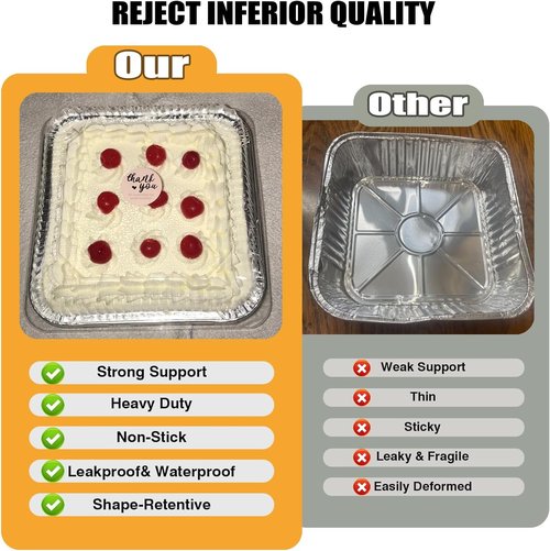 8x8 Square Aluminum Baking Cake Pans by [Brand Name] - Disposable Foil Pans with Clear Lids for Easy Food Storage