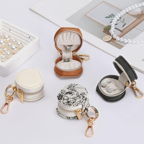KUKUVR Jewelry Ring Holder Storage Box with Keychain, Portable Gym Jewelry Storage Case, Small Travel Ring Earring Stud Necklace Storage Case for Women Girl (Printing)