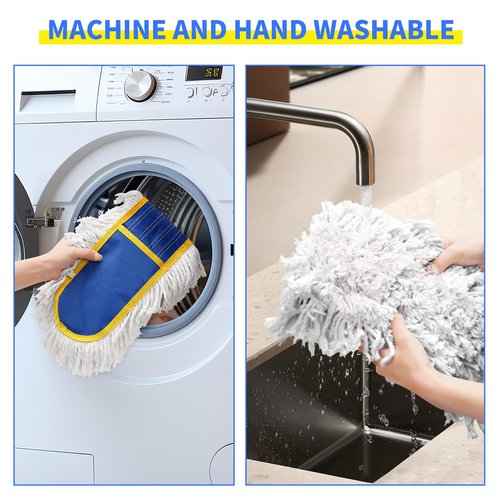 29.5" Commercial Dust Mop for Floor Cleaning,Heavy Duty Floor Duster with 2 Cotton Reusable Mop Pads,61” Long Handle Wet Dry Flat Mops for Hardwood Floors,Marble, Laminate,Tile,Concrete,Garage (Blue)