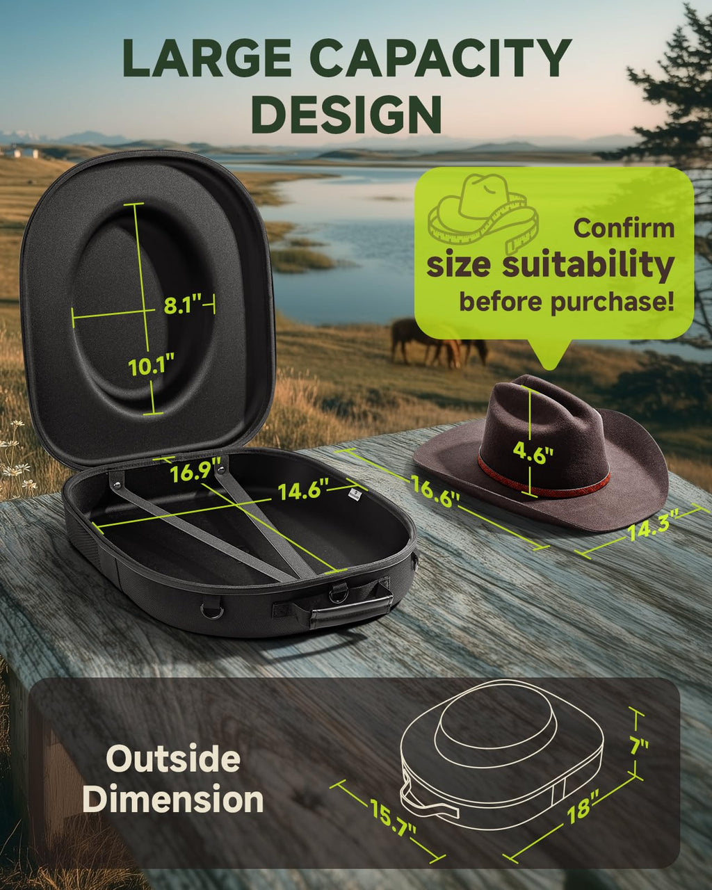 BRANTMAKER Cowboy Hat Box, Cowboy Hat Case for Travel, Crush Proof Storage for Western/Panama/Fedora, Carrier with Adjustable Shoulder Strap & Brush
