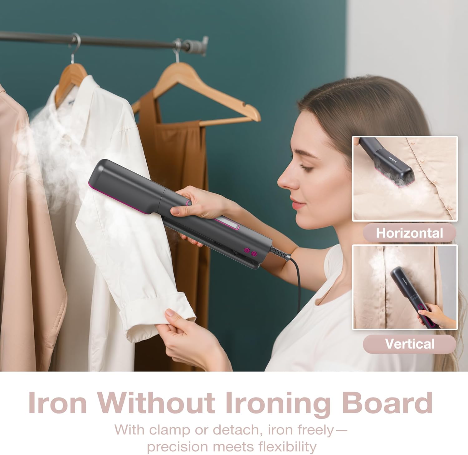 Newbealer 3-in-1 Travel Iron - Global Voltage Clothes Steamer & Dry Iron, Fast Heating, Ash Pink
