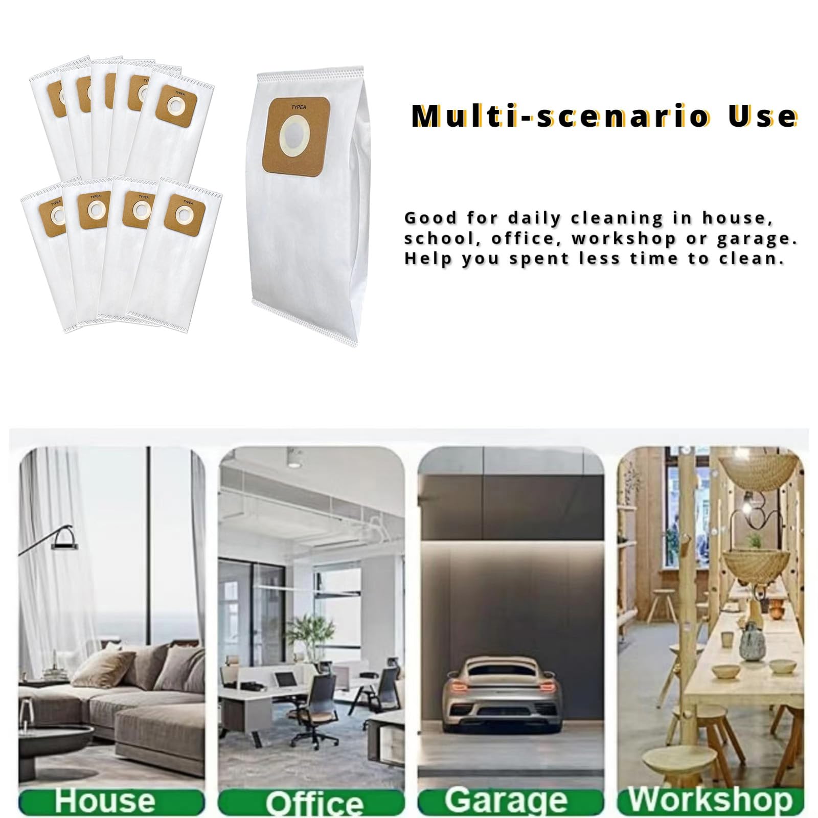 10 pack Type A HEPA Vacuum Bags Fit for simplicity symmetry,S20EZM,5000/6000 Series,for Riccar Most Vibrance, R-Series,2000/4000 Series Upright Vacuum Cleaners,Replacement Part RAH-6/SAH-6