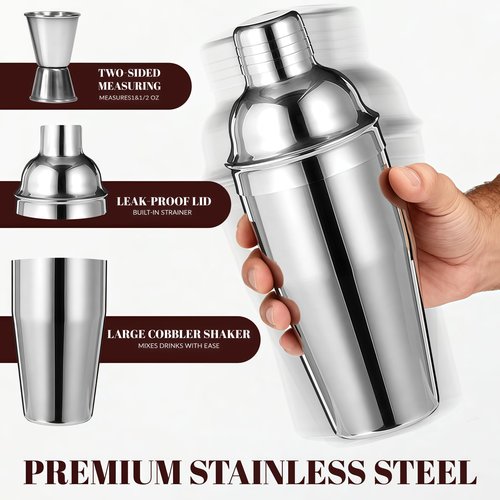 Cocktail Shaker Set Bartender Kit,Professional Bar Set, Martini Shaker, Jigger, Strainer, Mixer Spoon, Muddler, Liquor Pourers Ideal Bar Accessories for Home, Gift for Christmas, Birthday, Beginners